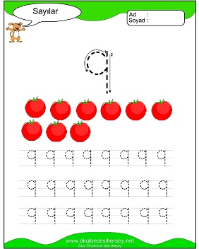 okul öncesi 1 sayısı çizgi çalışması